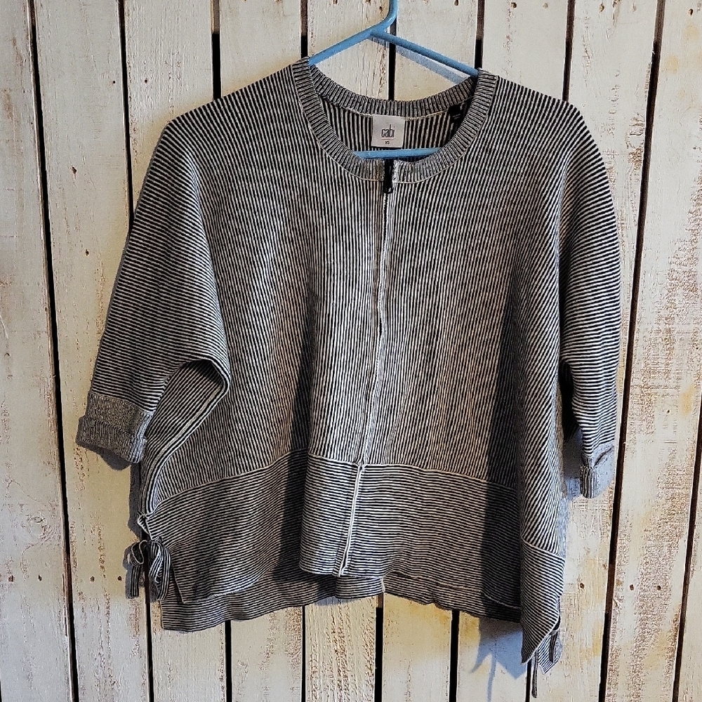 CAbi Black and White Striped Sweater Poncho